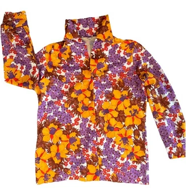 Vintage 1960-70’s Montgomery Ward Textured Nylon Knit Shirt Flower Power Hippie - Image 1 of 4