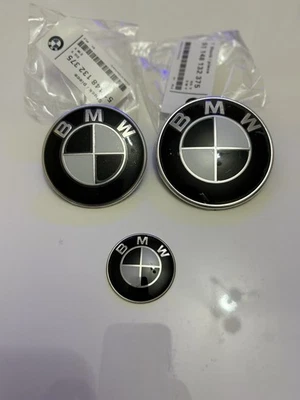 For Bmw Badges Black&White 2x 82MM Front / Rear + Steering Wheel Sticker 1x45mm - Image 1 of 4