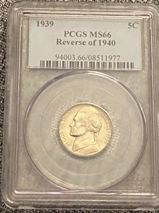 1939 Jefferson Nickel reverse of 1940 CERTIFIED PCGS MS 66 - Picture 1 of 4