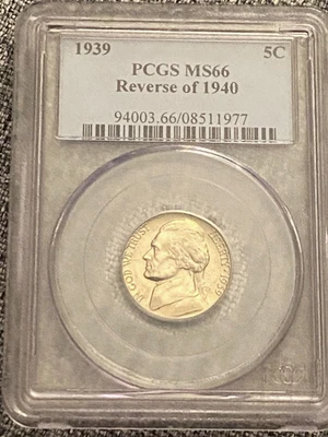 1939  Jefferson Nickel reverse of 1940  CERTIFIED PCGS MS 66  - Image 1 of 4