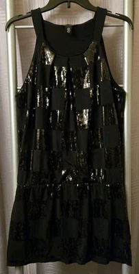 White House Black Market Black Sleeveless Sequin Black Party Dress Size Large - Image 1 of 4
