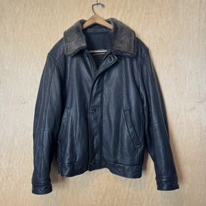 GIMO's Black Leather Bomber Jacket with Removable Shearling Collar Mens 48 M L - Picture 1 of 23