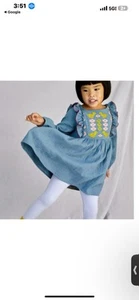 TEA COLLECTION Ruffled Embroidered Lined Dress - Aegean Blue - Girls 7 - Picture 1 of 13