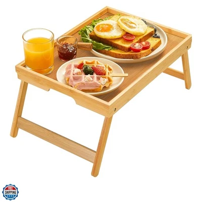 Bamboo Bed Tray Table with Foldable Legs, Breakfast Tray for Sofa, Bed, Eatin... - Image 1 of 4