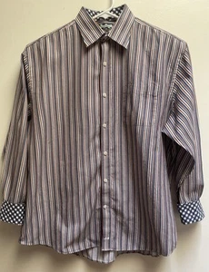 Johnson & Murphy Shirt Men's Sz XXL Blue Striped Flip Cuff Button Up Long Sleeve - Picture 1 of 9