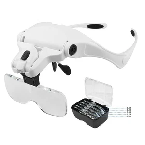 Lente di ingrandimento testa illuminata 1X-3,5X lente di lettura 2 luci LED occhiali regolabili - Foto 1 di 10