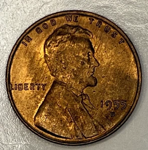 1955-D Cent Toned End Coin from OBW Roll BU Uncirculated Lincoln Wheat Penny - Picture 1 of 5