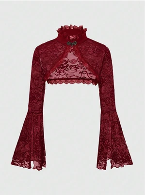 Бургундский готический стиль Bell рукав кружева открытый передний модный топ Sz XS S M LXL - Изображение 1 из 4