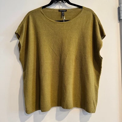 New Eileen Fisher Crew Neck Box Top Olive Green Knitted Short Sleeve Sz M - Image 1 of 4