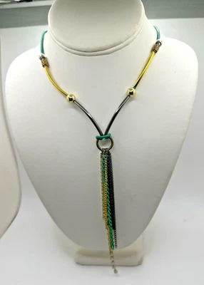 FN12 "DEMI" Fancy Chain Necklace, Colors Yellow, Black & Green, Gunmetal Grey 16 - Imagem 1 de 4