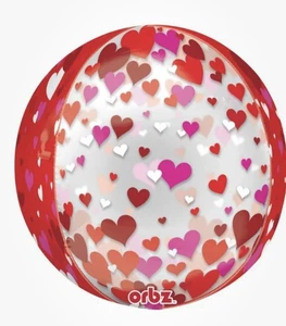 Anagram 15” Orbz Sphere Pink And Red Love Hearts Valentines Foil Balloon - Picture 1 of 1