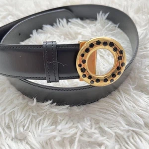 Cartier Panther Bull Leather Belt Men Women Black Round Buckle 85.5cm - Picture 1 of 10