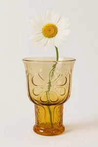 Amber Daisy Country Garden Libbey Glass Juice Tumbler  1970s Retro Style EUC - Picture 1 of 14