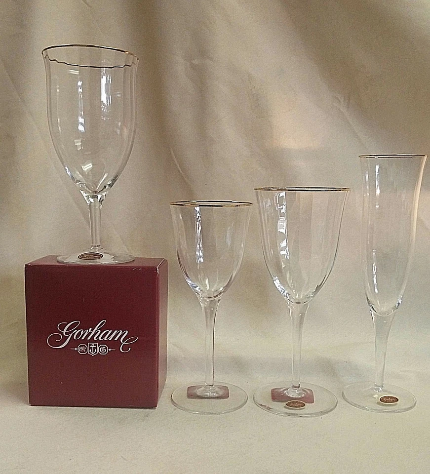 Золотой кубок для воды GORHAM Crystal Laurin, рифленое шампанское, ледяной напиток  - Изображение 1 из 1