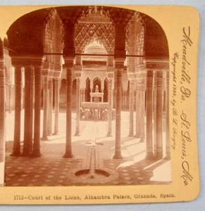 Stereoview Löwenhof Alhambra Palast Granada Spanien Keystone View Co 1712 (O - Bild 1 von 4