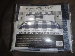 Grace Elizabeth Farmhouse Reversible Quilted Decorative Pillow Covers 3 Piece - Picture 1 of 3