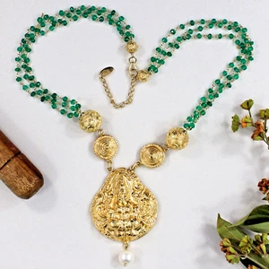 Goddess Pendant Charm Necklace 925 Sterling Silver Gold Plated Beads Necklace - Picture 1 of 9
