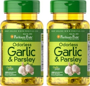 Garlic & Parsley Odorless Cholesterol Health 2X100=200 Antioxidant Pills softgel - Picture 1 of 9