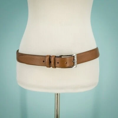Robert Graham Size 44 Brown Ribbed Embossed Leather Silver Tone Hardware Belt - Image 1 of 4