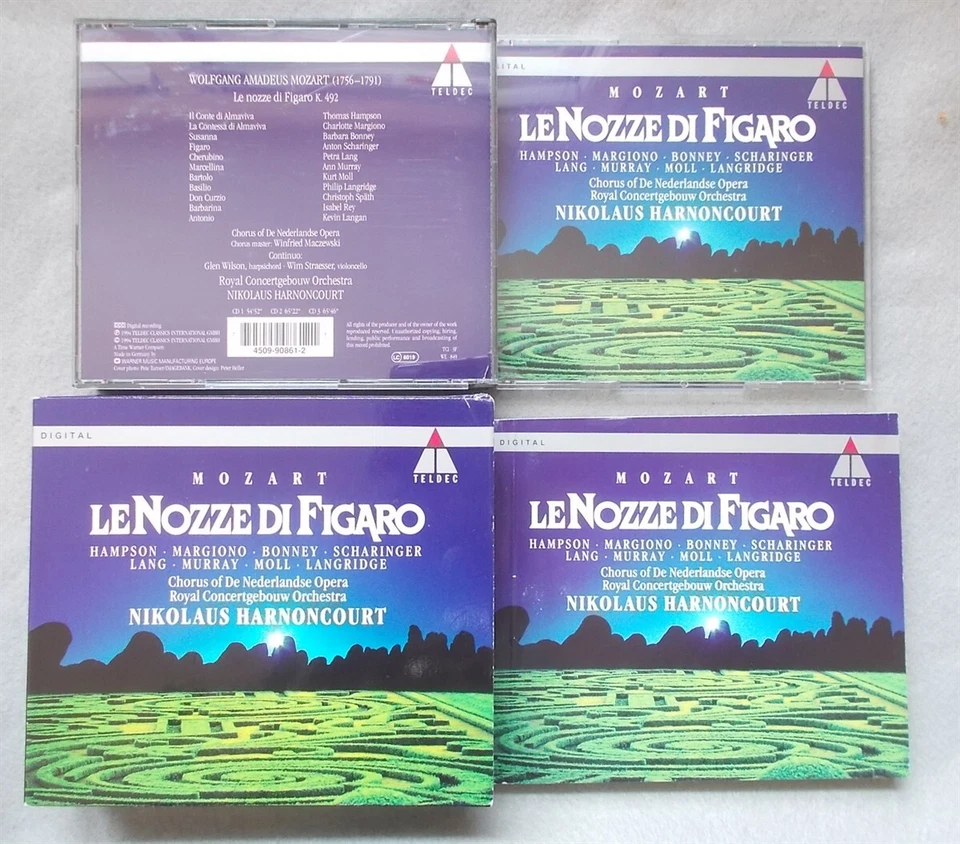 LE NOZZE DE FIGARO Mozart 3 CD Box Set w/Booklet HARNONCOURT Hampson Murgiono Foto 1 de 1