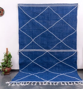 7x10 Moroccan Handmade Blue Area Rug Kilim Living Room Cotton Berber rug carpet - Picture 1 of 11