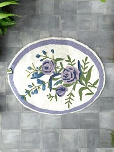 NWT Collections Etc Floral Roses Purple Blue Punch Hook Oval Throw Rug 28" x 24” - Picture 1 of 7