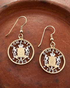 Romania Coin Earrings, Hand Cut Romania One Leu Coins, 3/4" in Dia., ( # 814E ) - Picture 1 of 3