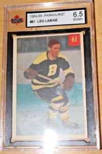 1954 parkhurst hockey-# 61-LEO LABINE-BOSTON-KSA 6.5-LUCKY PREMIUM - Picture 1 of 2