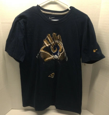 Vintage Nike St. Louis Rams "THE GLOVES" NFL Navy TShirt  - Adult Size Large Cover