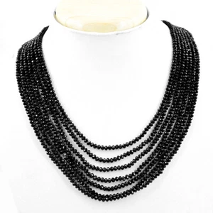 Faceted 300.00 Cts Natural 7 Strand Black Spinel Round Beads Necklace NK 01E85 - Picture 1 of 3