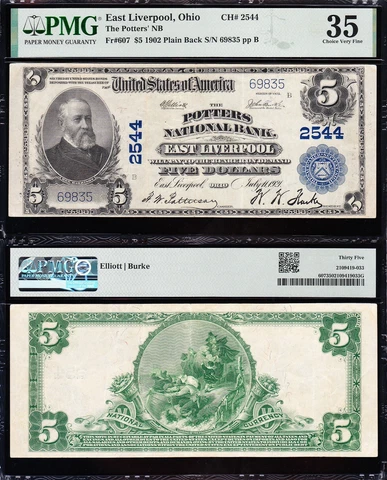 Amazing SCARCE Crisp Choice VF++ 1902 $10 EAST LIVERPOOL OH National Note PMG 35 Cover