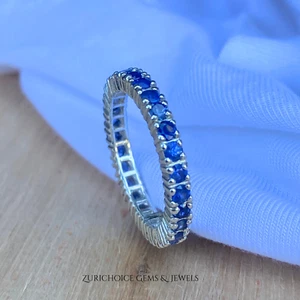 Anello Zaffiro Blu Argento Sterling 925 Fidanzamento Personalizzato Donna Gioielli - Foto 1 di 7