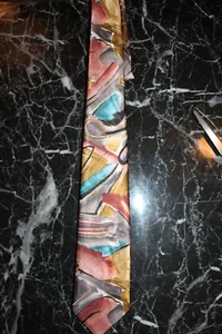 Cravatta di seta Guy Laroche cravatta astratta vintage rosa, giallo, verde acqua, viola RARA - Foto 1 di 2