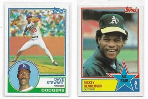1983 Topps Baseball RICKEY HENDERSON ALL-STAR 391 DAVE STEWART L A DODGERS 532