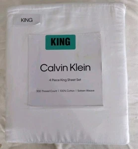 Calvin Klein King Sheet Set Cotton Sateen Weave, White - Picture 1 of 4