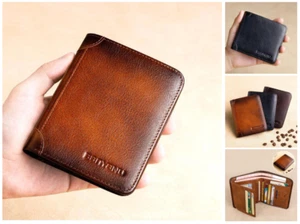 Billetera De Cuero 100% Genuino Vintage De Hombres Cartera De Tarjetas Monederos - Imagen 1 de 14