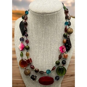 Vintage Beaded Necklace Multi Strand Faux Stones Costume Fashion - Picture 1 of 6