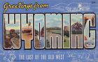 Wyoming WY Greetings From Large Letter Linen Last Of Old West 0B-H2676 Postcard
