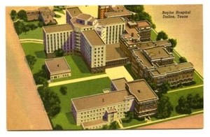 "Baylor Hospital, Dallas Texas" Showing Complex In Aerial View Linen Postcard - Picture 1 of 2