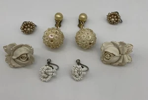 Vintage White Earrings Clip On and Screw Back 4 Sets - Picture 1 of 7