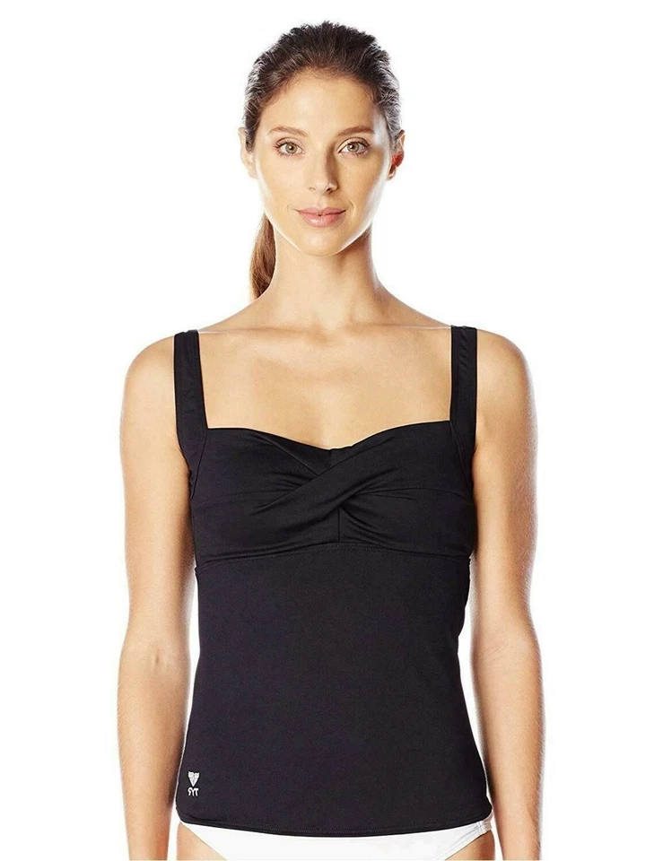TYR Black Solid Twisted Bra Tankini Top Padded Size 10 Style Tstb7a