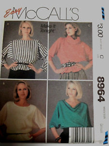 Tops Pullover Cowl Slouch S 10 12 McCalls 8964 Sewing Pattern UC VTG Blouse Easy