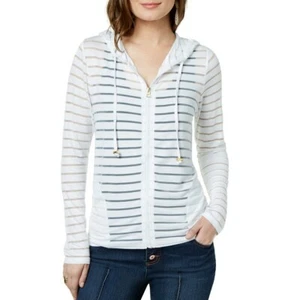 INC NEW Women's Shadow-mesh Striped Front-zip Hoodie Casual Shirt Top TEDO