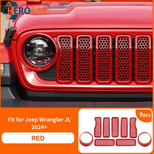 Red Mesh Grille Inserts/Headlight Covers Bezels Kit For Jeep Wrangler JL 2024+ - Bild 1 von 10