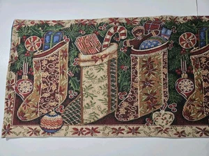 Tapestry Table Runner Christmas Stockings Candy canes Gingerbread 66x13.5" - Picture 1 of 18