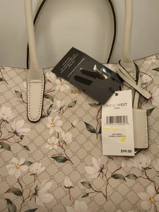 Borsa a mano Nine West floreale nuova con etichette bianco panna verde foglia - Foto 1 di 12