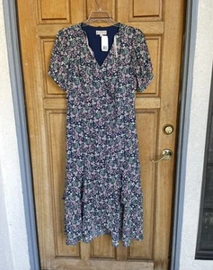 Nanette Lepore Ditsy Floral Maxi Dress Hi Low Layered Tier Ruffle Hem Navy 10 - Picture 1 of 12