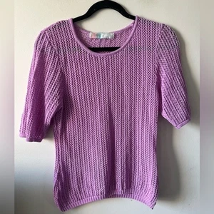 Free People FP BEACH Purple Knit Short Sleeve Top- L - Bild 1 von 8