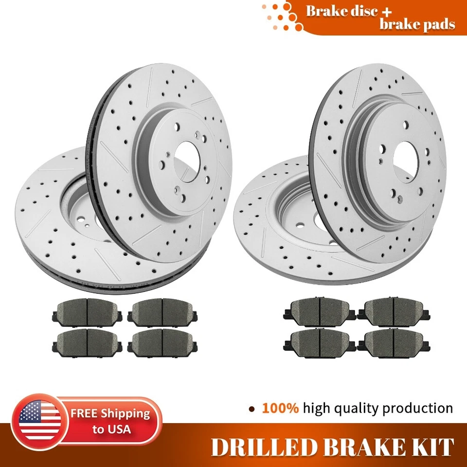 For 2017- 2022 Honda CR-V Front Rear Drilled Disc Brake Rotors Ceramic Pads Kit - Image 1 of 4