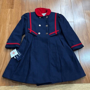 NWT Rothschild Vintage USA Made Navy Blue Red Wool Button Fancy Jacket Coat Sz 6 - Picture 1 of 13